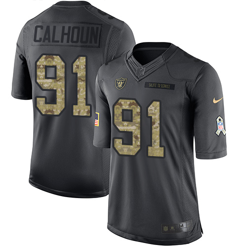 Men's Limited Shilique Calhoun Nike Jersey Black - #91 2016 Salute to Service NFL Oakland Raiders